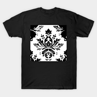 White and Black Damask Vintage Pattern T-Shirt